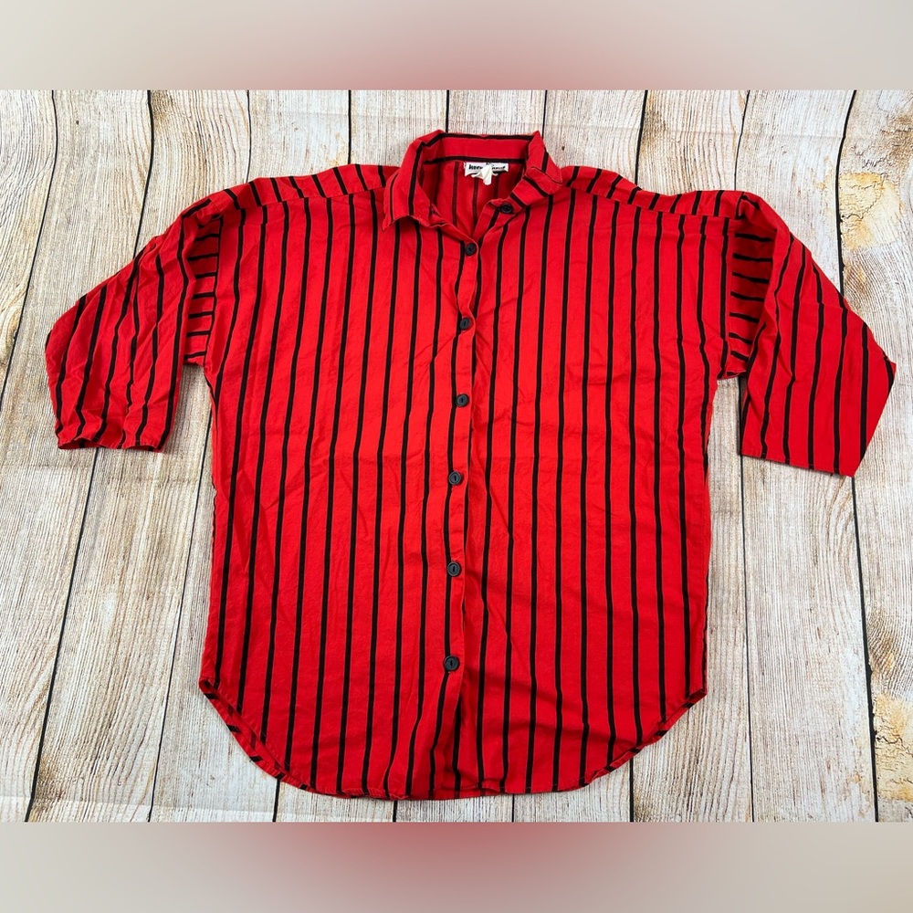 Vintage Hocus Pocus Of California Stripe Red Black Button Shirt Size Medium